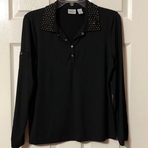 GOLF Women's Black Long Sleeve Polo Shirt with Studded Collar Size Small